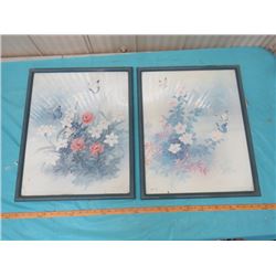 LOT OF THREE PICTURES (SOME WATER DAMAGE ON 2 FLOWER & BUTTERFLY PICTURES)