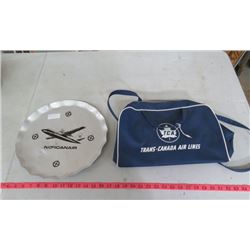 LOT OF TWO AIRLINE ITEMS (PLATE & BAG) *NORCANAIR & TRANS-CANADA AIRLINES*