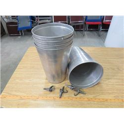 LOT OF 5 MAPLE SYRUP COLLECTOR BUCKETS ( 1 MISSING SPIGOT)_