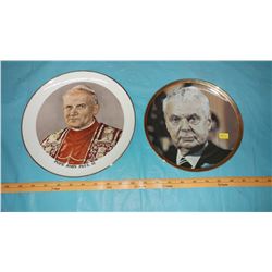 TWO DECORATIVE PLATES (JOHN DIEFENBAKER & POPE JOHN PAUL II)