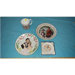 LOT OF ASSORTED ROYALTY DISHES (THREE PLATES AND ONE MUG)