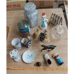 LOT OF ASSORTED COLLECTIBLES (COSTERS, JAR, BATHROOM SET, ETC.)