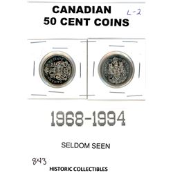 LOT OF 2- FIFTY CENT COINS (1968-1994) *CANADA*