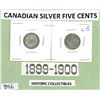 Image 1 : LOT OF 2- FIVE CENT COINS (CANADA) *1899-1900* (SILVER)