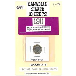 TEN CENT COIN (CANADA) *1911* (SILVER) *FIRST YEAR OF ISSUE FOR GEORGE V*