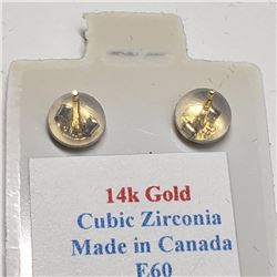 14K Yellow Gold Cubic Zirconia Earrings, Made in Canada, Suggested Retail Value $120