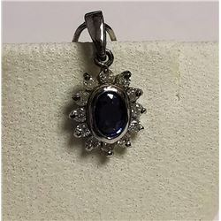 14K White Gold Ceylon Sapphire(0.6ct) Diamond(0.18ct) Pendant, Made in Canada, Appraised Retail $297