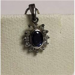 14K White Gold Ceylon Sapphire(0.6ct) Diamond(0.18ct) Pendant, Made in Canada, Appraised Retail $297