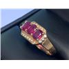 Image 2 : Natural Diamond and ruby 14KT gold Dress ring 1.56 carat oval cut ruby triple solitaires. certificat
