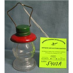 Antique lantern candy container glass and tin