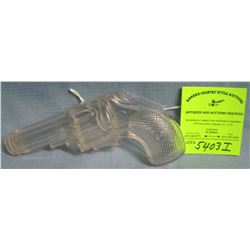 Early glass hand gun candy container