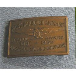 Most improved average bowling award belt buckle