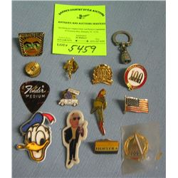 Group of vintage collectible pins and more