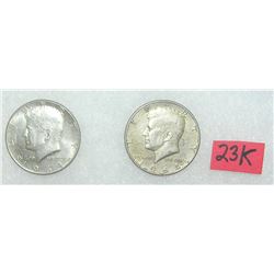 Pair of Kennedy silver half dollar coins