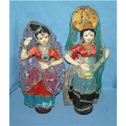 Pair of antique cloth hand made dolls