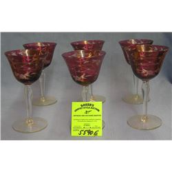 Italien etched cranberry stemware glass cordial glasses