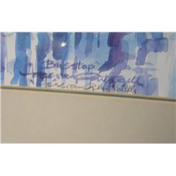 Artist signed lithograph titled Bus Stop