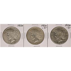 Lot of 1926, 1926-D, & 1926-S $1 Peace Silver Dollar Coins
