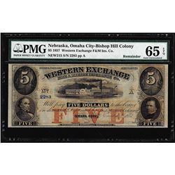 1857 $5 Western Exchange Fire & Marine Insurance Obsolete Note PMG Gem 65EPQ