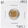 Image 1 : 1853 Type 1 $1 Liberty Head Gold Dollar Coin