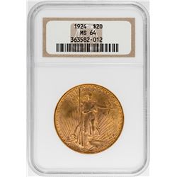 1924 $20 Saint Gaudens Double Eagle Gold Coin NGC MS64