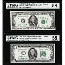 Lot of (2) 1950E $100 Federal Reserve Notes Chicago PMG Choice About Uncirculated 58