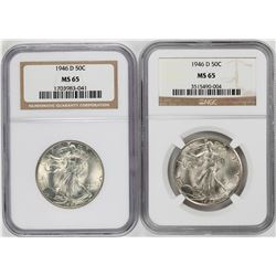 Lot of (2) 1946-D Walking Liberty Half Dollar Coins NGC MS65