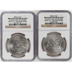 Lot of 1883-O & 1884-O $1 Morgan Silver Dollar Coins NGC Brilliant Uncirculated