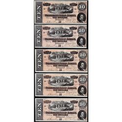 Lot of (5) Consecutive 1864 $10 Confederate States of America Notes