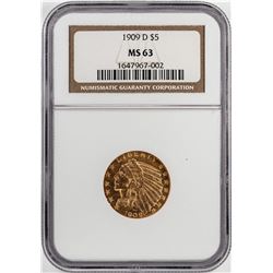 1909-D $5 Indian Half Eagle Gold Coin NGC MS63