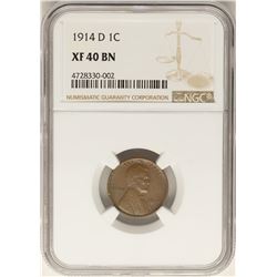 1914-D Lincoln Wheat Cent Coin NGC XF40 BN