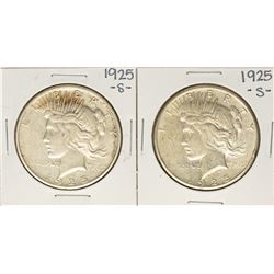 Lot of (2) 1925-S $1 Peace Silver Dollar Coins