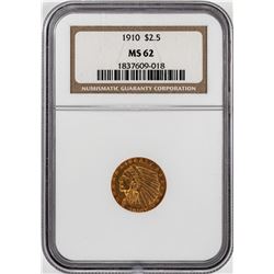 1910 $2 1/2 Indian Head Quarter Eagle Gold Coin NGC MS62