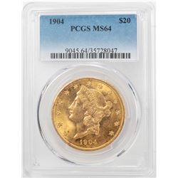 1904 $20 Liberty Head Double Eagle Gold Coin PCGS MS64