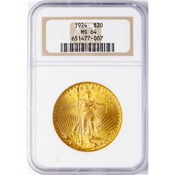 1924 $20 St. Gaudens Double Eagle Gold Coin NGC MS64