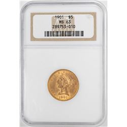 1901 $5 Liberty Head Half Eagle Gold Coin NGC MS63