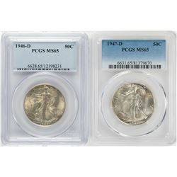 Lot of 1946-D to 1947-D Walking Liberty Half Dollar Coins PCGS MS65