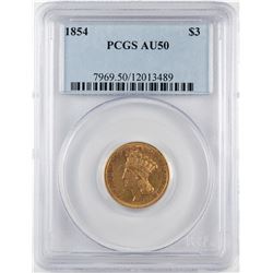 1854 $3 Indian Princess Head Gold Coin PCGS AU50