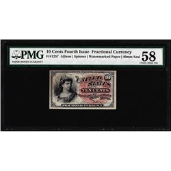 1862 10 Cent Fourth Issue Fractional Currency Note Fr.1257 PMG Ch. About Unc. 58
