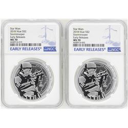 Lot of (2) 2018 Niue $2 Star Wars Stormtrooper Silver Coins NGC MS70 Early Releases