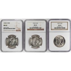 Lot of 1945-D to 1947-D Walking Liberty Half Dollar Coins NGC MS65