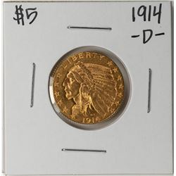 1914-D $5 Indian Head Half Eagle Gold Coin