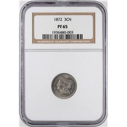 1872 Proof Three Cent Nickel Coin NGC PF65