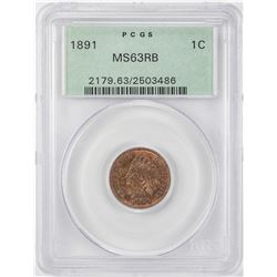 1891 Indian Head Cent Coin PCGS MS63RB Old Green Holder