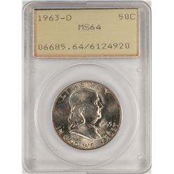 1963-D Franklin Half Dollar Coin PCGS MS64 Old Green Rattler