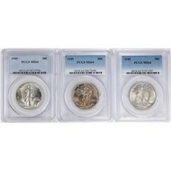 Lot of (3) 1945 Walking Liberty Half Dollar Coins NGC MS64