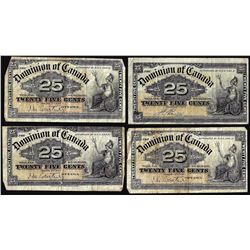 Lot of (4) 1900 Dominion of Canada Twenty-Five Cent Notes