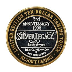 .999 Fine Silver Silver Legacy Reno, Nevada $10 Limited Edition Gaming Token