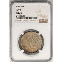 1934 Texas Centennial Commemorative Half Dollar Coin NGC MS65