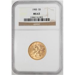 1900 $5 Liberty Head Half Eagle Gold Coin NGC MS63